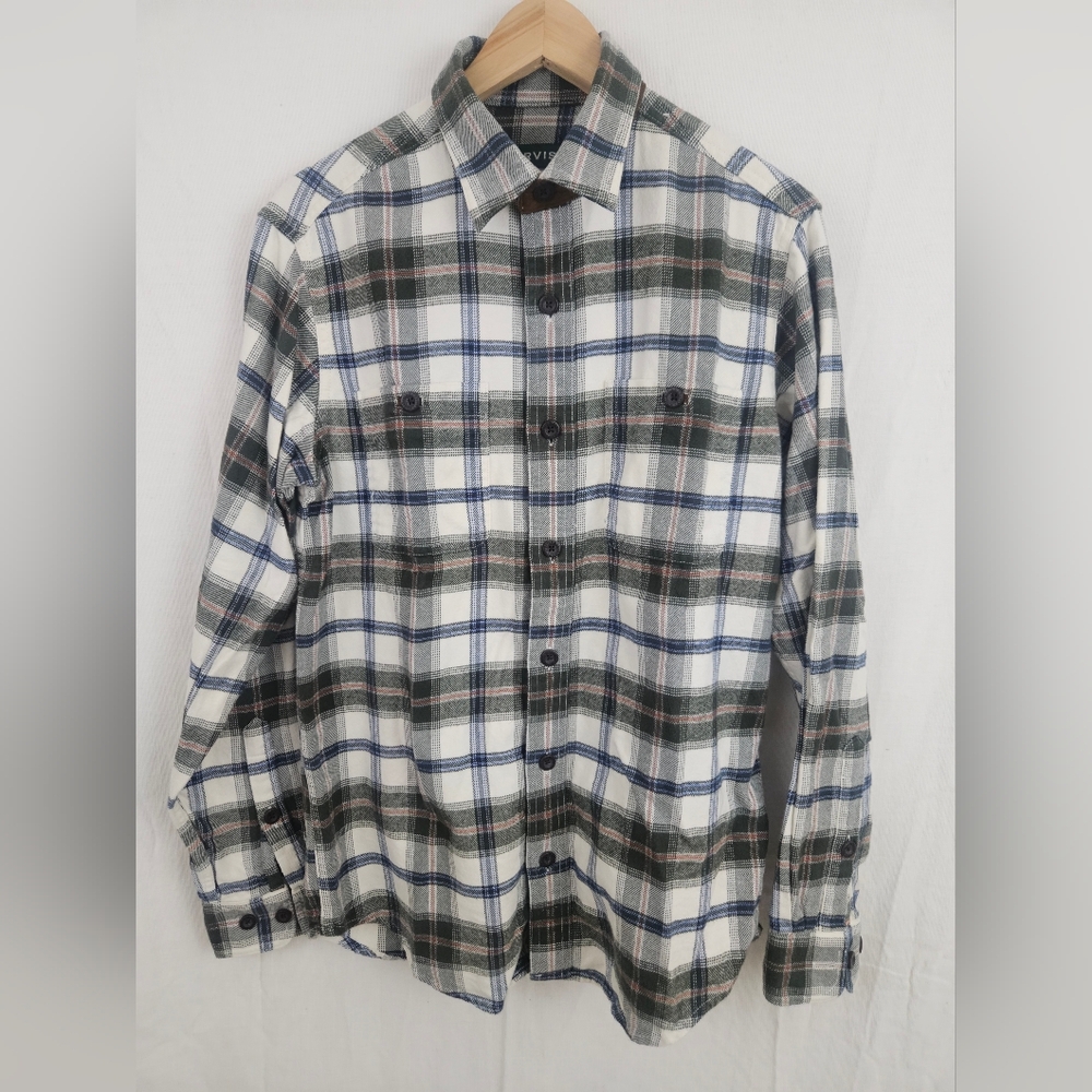 EUC Orvis M Perfect Flannel Shirt Plaid Green Blue Classic Fit Button Up